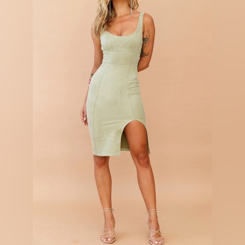 Sage & Paige Olive Ribbed Midi Dress